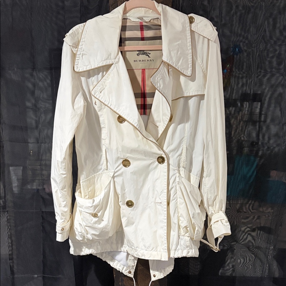Burberry Women's Cream Trench Coat with Gold Buttons